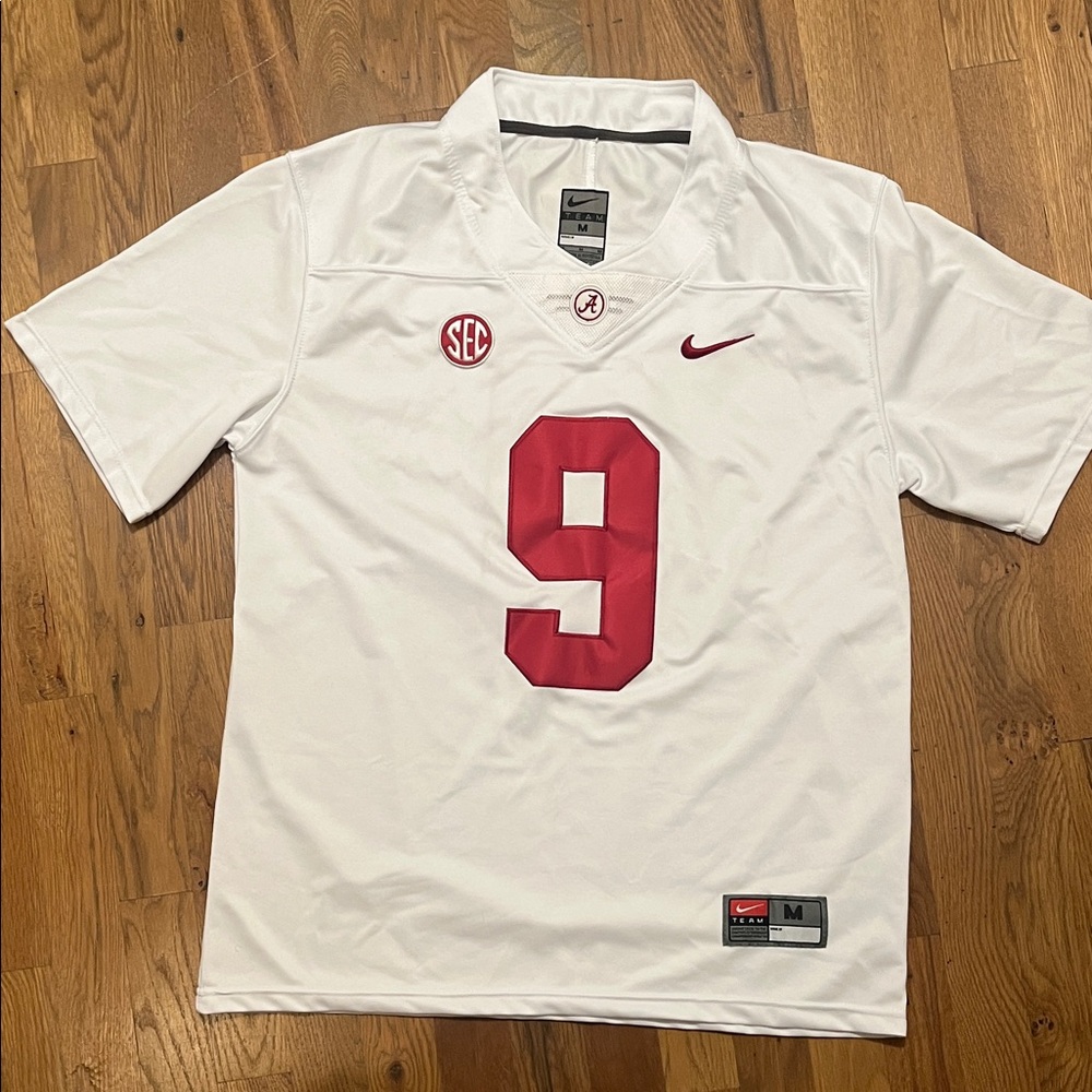 Nike White Football Jersey with Crimson No. 9